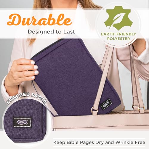 Christian Art Gifts Men/Women's Bible Cover Jesus Fish, Purple Canvas, Medium - color: Purple/Jesus Fish, size: Medium