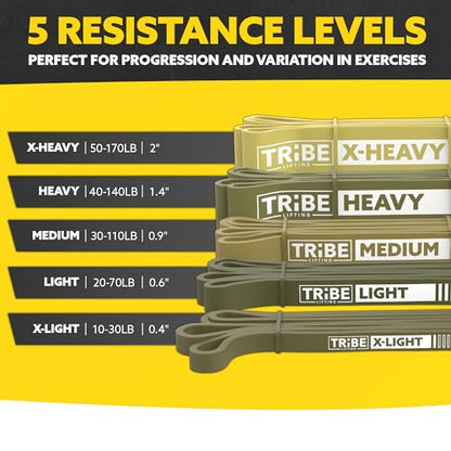 Long Resistance Bands Set, 5 Pull Up Assistance Bands for Working Out - color: Green