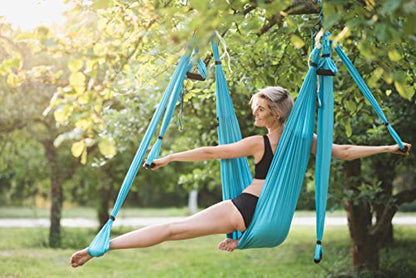 Aerial Yoga Swing Set - Hammock Hanging Swing - Sling Inversion Fly Kit - Antigravity Yoga Sling - Suspension Trapeze - color: BLUE