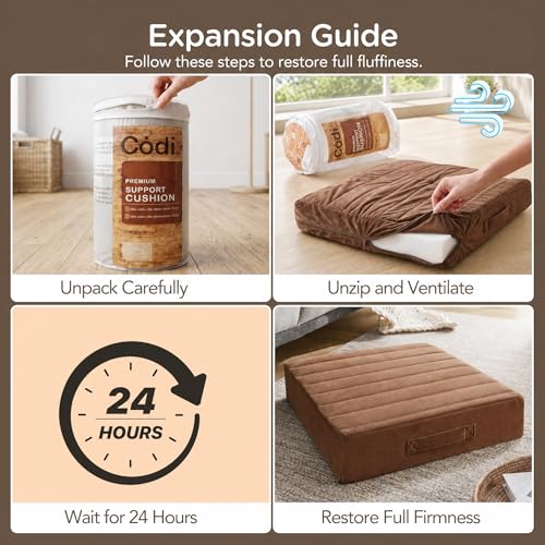 Codi Couch Cushion Replacements 2 Pack, 5 Inch High-Density Foam, 24 Inch - color: Coffee, size: 24 Inch (Pack of 2)