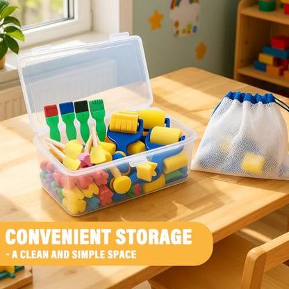 53-Pack Sponge Paint Brushes, Washable Painting Brushes | Toddler Painting Set, Early Learning Foam Roller Sponge Art Crafts Kit with Storage Bag, Creative Gift - style: 53 Pcs