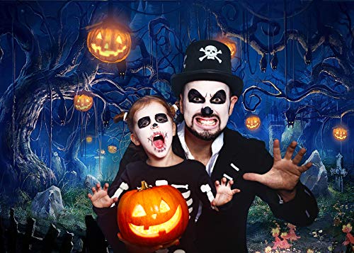 7X5FT Halloween Theme Forest Scary Scene Pumpkin Pictorial Cloth Photography Background Computer-Printed Vinyl Backdrop Photo Studio Prop TP272 - size: 7'x5'