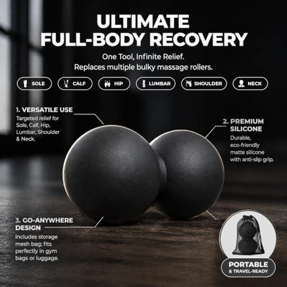 Silicone Peanut Massage Ball—Double-Sided Hockey-Shaped Yoga Ball and Physical Therapy Exercise Ball—A deep-tissue massage tool for myofascial release, muscle relaxation, and acupressure therapy