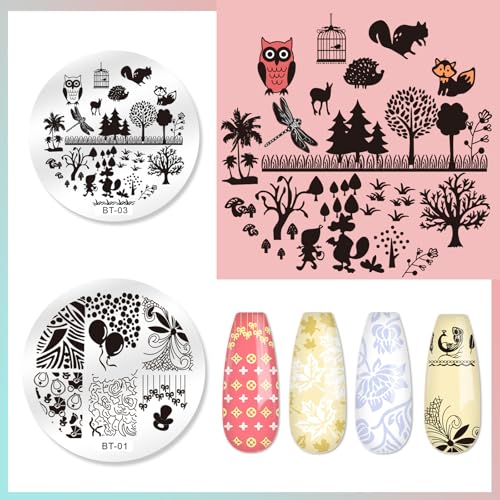 Biutee 15PCS Nail Stamping Plates with Nail Art Stamper and Scraper | Nail Stamper Kit Nail Stamp Plate Flower Animal Geometry Stripe Design Nail Stamping Kit with Storage Bag - color: 18pcs