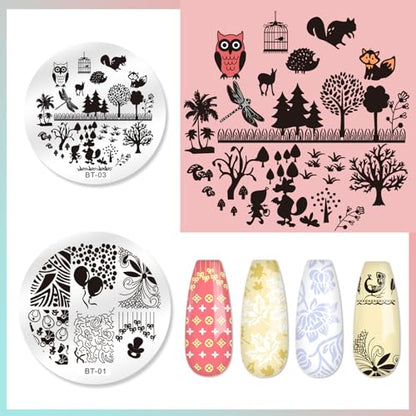 Biutee 15PCS Nail Stamping Plates with Nail Art Stamper and Scraper | Nail Stamper Kit Nail Stamp Plate Flower Animal Geometry Stripe Design Nail Stamping Kit with Storage Bag - color: 18pcs