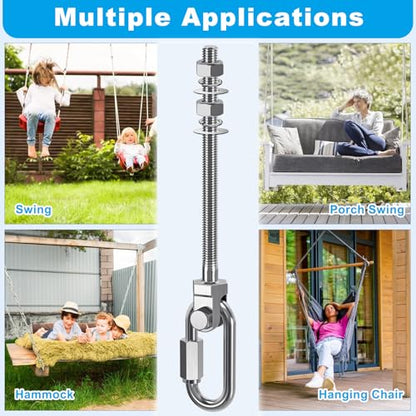 Dolibest Heavy Duty Swing Hanger, 304 Stainless Steel Swing Bolts w/Quick-Connect Carabiner, Swing Hook w/Dual-Screw Locking for Hammock, Yoga Swing, Porch Swing for Wood/Metal Beam-(M10X7'')-1500LB - color: M10X7''-2PCS