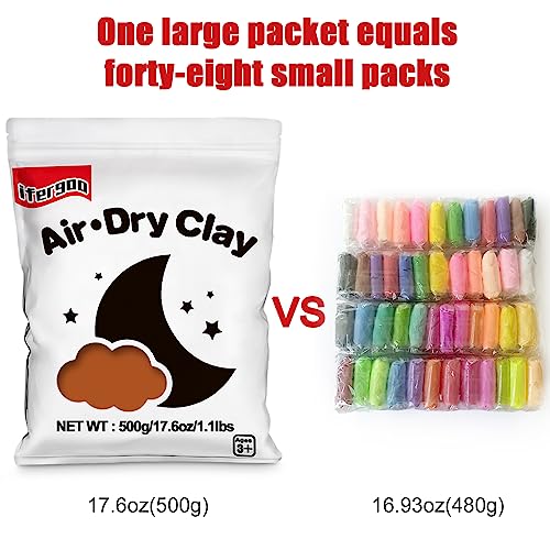 ifergoo 500g Brown Air Dry Clay, 1.1LBS DIY Creative Modeling Clay for Kids | Refill Foam Magic Clay for School Art & Craft Project, Slime Supplies, Ultra-light & Soft, Gift for Age 3-12 Boys & Girls - color: Brown/500g