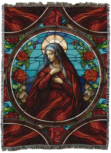 Pure Country Weavers Mary Rose Stained Glass Blanket - Religious Gift Tapestry Throw Woven from Cotton - Made in The USA (72x54) - color: Mary Rose Stained Glass, size: 72x54