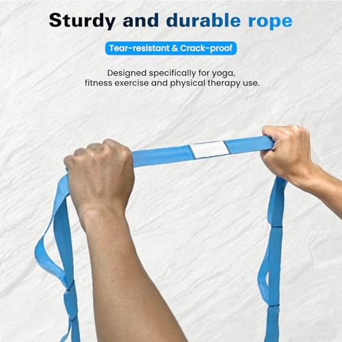 Stretching Strap with 10 Loops Non-Elastic Yoga Strap for Physical Therapy Pilates Dance Gymnastics Stretch Band for Daily Flexibility Routine at Home Gym Travel Includes Exercise Guide