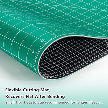 23"x47" Large Self Healing Non-Slip Cutting Mat, Double Sided 5-Ply Black Green Mat for Quilting, Sewing, Fabric, Crafts and Scrapbooking