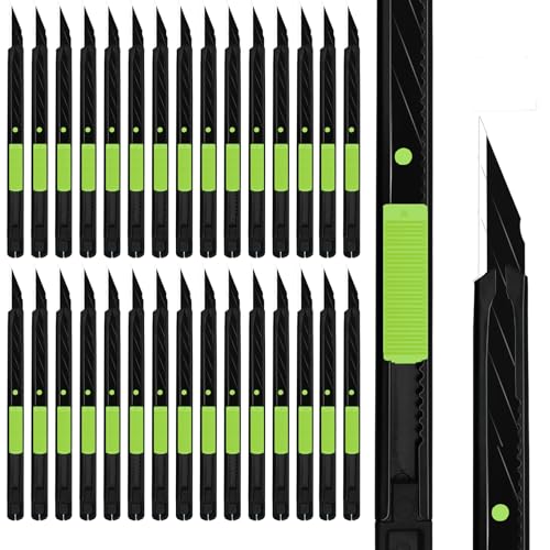30pcs 9mm Snap-off Knives with 30-Degree Precision Blade Green | Safety Auto-lock, Sharp Blade, Easy to change blade, Lightweight Portable, Come with a Storage Case, Good for Crafting - color: Green