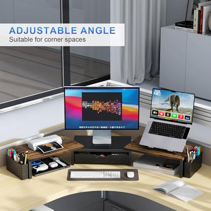 gianotter Dual Monitor Stand Riser With Drawer and 2 Pen Holders - color: Wood