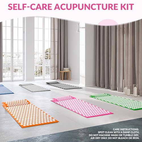 Fitvids Acupressure Mat and Pillow Set for Back/Neck Pain, Acupuncture Products to Relieve Muscle Fatigue, Improve Insomnia for Sedentary People, Acupuncture Eases Stress, Massage Mat, Pink - style: Pink