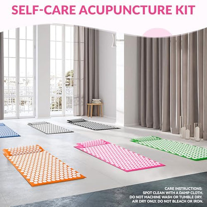 Fitvids Acupressure Mat and Pillow Set for Back/Neck Pain, Acupuncture Products to Relieve Muscle Fatigue, Improve Insomnia for Sedentary People, Acupuncture Eases Stress, Massage Mat, Pink - style: Pink