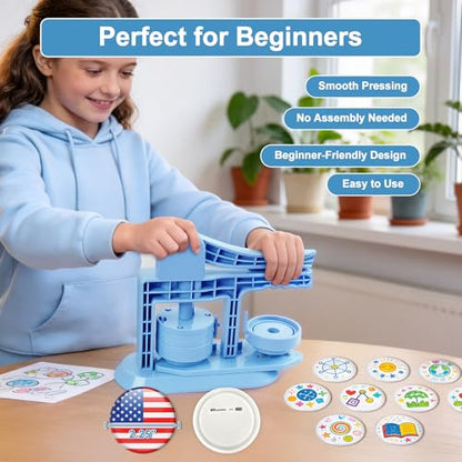 Happizza Button Maker Machine 58mm/2.25in Installation-Free DIY 58mm Blue Pin Badge Button Maker Press Machine Badge Punch Press with Free 30pcs Button Parts,Pictures,Circle Cutter - color: Blue