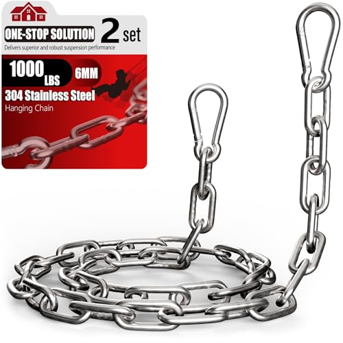 sprookber 45" Hanging Swing Chain,1000 lb Capacity,6 mm 304 Stainless Steel | Hardware Kit with 4 Carabiner for Hammock Chair, Porch Swing, Punching Bag, Aerial Yoga, Tire Swing, Gym, Tree,Indoor,Outdoor - color: Silver, size: 2 PACK 45inch