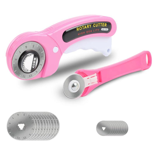 Rotary Cutter for Fabric, 45mm and 28mm Cutters Kit with Extra 10 Blades | Ergonomic Rolling Cutter with Safety Lock, Suitable for Leather, Crafting, Sewing, and Quilting Fabric - color: Pink