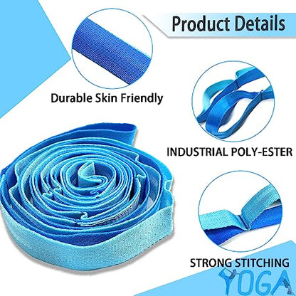 Stretching Strap Yoga Strap with Loops for Physical Therapy, Non-Elastic - color: Light Blue