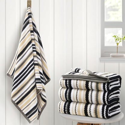 VOOVA & MOVAS Bath Towels 4 Pack, 100% Cotton, 28x52 in, Black Striped - color: Gray + Black Striped, size: 4 PC Bath Towels (28"x52")