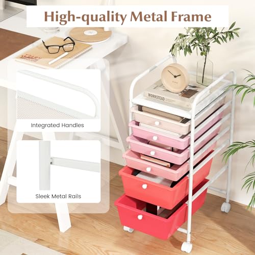 RELAX4LIFE 6-Drawer Rolling Storage Cart - Classroom Organization on Wheels w/Removable Plastic Drawers, Mobile Art Craft Cart for School Paper Home Office, Utility Cart with Drawers (Gradient Pink) - color: Gradient Pink