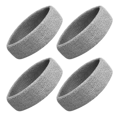 Sweatbands Sport Headbands for Men & Women, Sweat Head Bands Moisture Wicking Sport Headband Cotton Sweatbands for Basketball, Athletic Exercise, Running - color: Gray 4 pcs