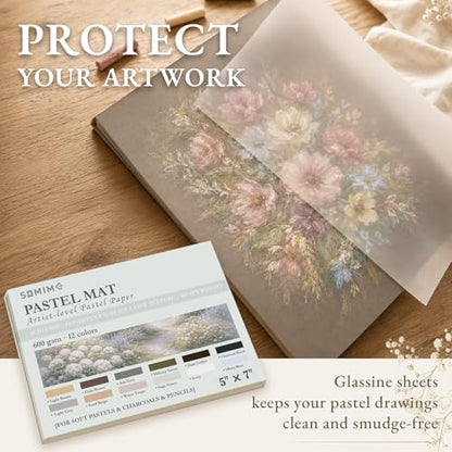 Somime 5x7 Sanded Pastel Paper Pad, 600gsm 12 Sheets of 12 Mixed Colors | Heavyweight Artist Drawing Paper Pad for Pencils and Soft Oil Charcoal Pastels - size: 5x7 12 sheets
