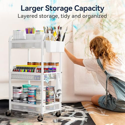 YASONIC 3 Tier Metal Rolling Cart, White Utility Storage Cart with Wheels - color: White, size: 3-tier