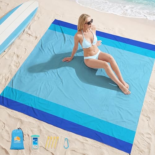 Aroveea Beach Blanket Waterproof Sandproof 78''X81''/10'X9' Oversized Mat - color: Blue, size: 78''x110''