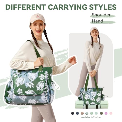 WLLWOO Thick Yoga Mat Bag Women Gym Tote Breathable Mesh Holder Wet Pocket - color: Dark Green Leaf