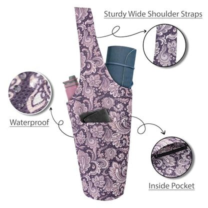 Yoga Mat Bag Yoga Tote Bag with Large Pocket and Zipper Pocket Yoga Mat Bag Carrier Fit Most Size Mats and All You Stuff - color: light purple