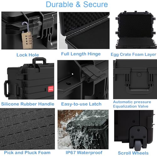 Regetek Waterproof Hard Case 32 x 25 x 18 Inch, Equipment Roller Case with Wheels,Customizable Foam, for Electronic, Tool, camera, lenses, Camcorder,Drone, IP67, Shockproof, Inner 25.8" x19.2" x 15.1"