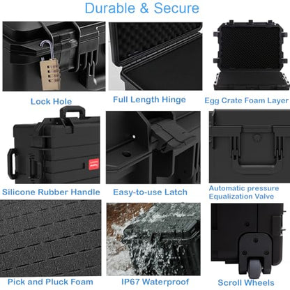 Regetek Waterproof Hard Case 32 x 25 x 18 Inch, Equipment Roller Case with Wheels,Customizable Foam, for Electronic, Tool, camera, lenses, Camcorder,Drone, IP67, Shockproof, Inner 25.8" x19.2" x 15.1"
