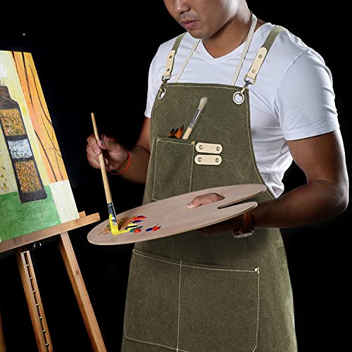 Hongsome Cotton Canvas Cross Back Apron for Art Painting Garden Chef Bartender Work,Women Men 3 Pockets Waterproof M-XXL - color: Green