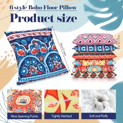 Menkxi 6 Pcs Bohemian Floor Pillows 15 Inch, Classic - color: Classic