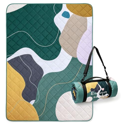 Exclusivo Mezcla Extra Large Waterproof Picnic Blankets 3 Layer, Sandproof and Foldable Outdoor Blanket for Beach Camping, Park and Travel, 60x80 Inch - color: Abstract Green, size: 60''*80''