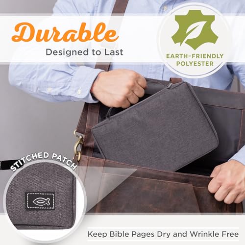 Christian Art Gifts Men/Women's Bible Cover Jesus Fish, Gray Canvas, Medium - color: Gray/Jesus Fish, size: Medium