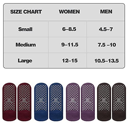 unenow Unisex Non Slip Grip Socks for Yoga Pilates Barre Home & Hospital - color: 4 Pairs-peacock Blue/Wine Red/Purple/Coffee, size: Medium