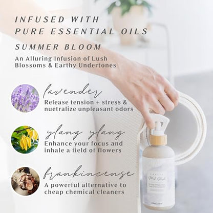 Organic Yoga Mat Cleaner Spray | 8oz Summer Bloom with Microfiber Cloth | Made in the USA | Safely and Effectively Cleans All Mats and Pilates + Yoga Accessories