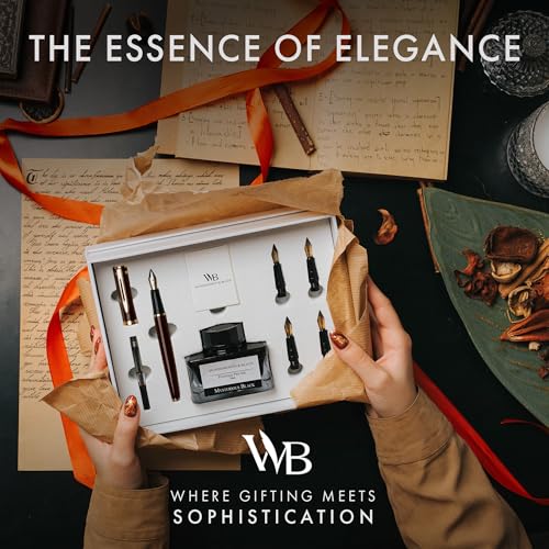 Wordsworth & Black Luxury Fountain Pen Set for Writing, 6 Nibs, Brown | Fountain Ink Bottle, Cartridges & Refill Converter, Refillable, Brown, High End Gift for Men & Women, Journaling & Lettering - color: Brown Gold