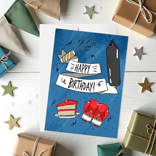 Boxing Birthday Card – Blue Happy Birthday Card for Fighters and Gym Lovers - style: Boxing