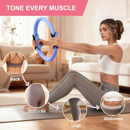 Pilates Ring and Ball Set for Women, Home Workout Pilates Kit, Magic Circle Hoop with 5 Resistance Bands, Pilates Equipment Fitness Essentials Starter Set Accessories - color: Blue