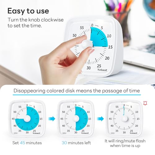 Yunbaoit Visual Timer with Night Light, 60 Minute Countdown, Light White - color: Light White