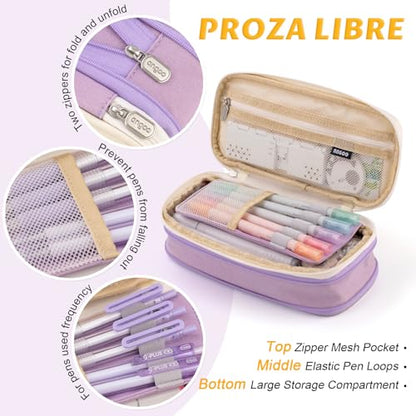 EASTHILL Big Capacity Pencil Pen Case Office College School Large Storage High Capacity Bag Pouch Holder Box Organizer Blue (Purple) - color: Purple