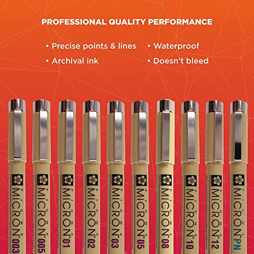 Sakura Pigma Micron fineliner pen 10 piece black ink colour drawing set