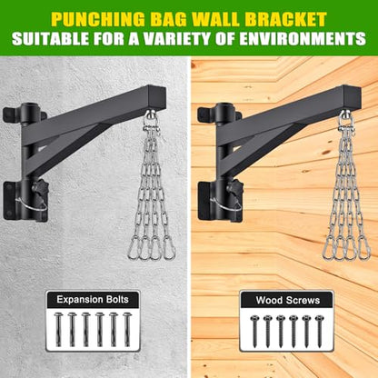 BeneLabel Heavy Bag Hanger for Punching Bag Beam Mount Hardware 360° Rotation Boxing Bag Ceiling Mount I-Beam Hanger for Hanging Heavy Punching Bags Wall Hangers - color: 24" Black wall hanger with steel chain