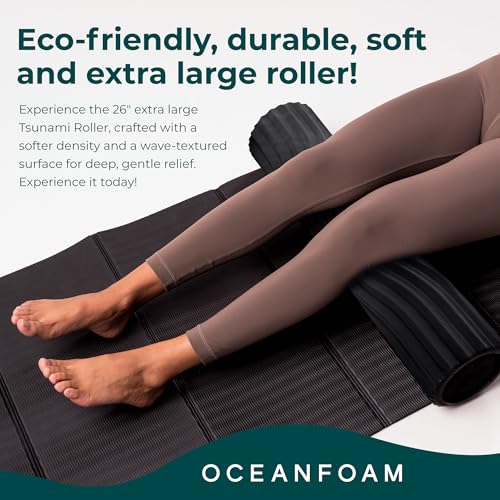 Oceanfoam Tsunami Roller (Black & Charcoal Marbled) - Extra-Large, 26" x 5.9" - Soft, Textured Foam Roller for Physical Therapy, Back Pain, Exercise & Stretching - Yoga, Athletics, & Wellness - color: Black & Charcoal Marbled