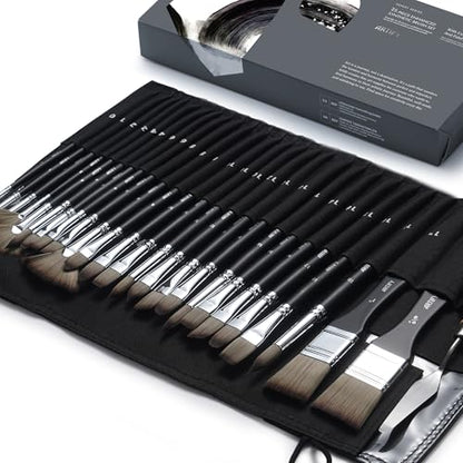ARTIFY 25 Pieces Professional Paint Brush Set – Expert Series Synthetic Nylon Brushes for Acrylic, Oil, Watercolor, Gouache – No Shedding, Canvas Roll Case & Palette Knife, Artist Gifts Art Supplies - color: Black