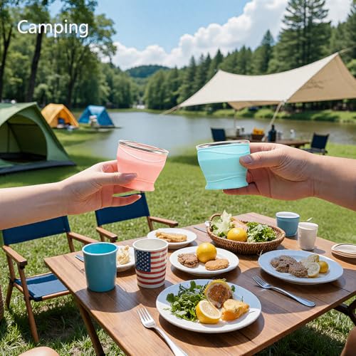 Collapsible Cup with Lid - 6oz Mini Silicone Folding Travel Cup with Steel Rim - BPA Free Small Portable Pocket Cup for Camping, Hiking, Kids, Mouthwash & Pills (Creamy yellow) - color: Creamy Yellow