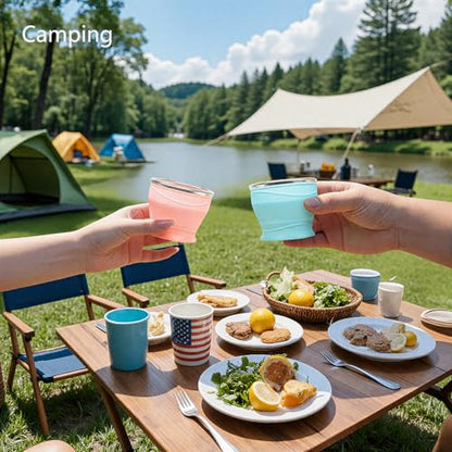 Collapsible Cup with Lid - 6oz Mini Silicone Folding Travel Cup with Steel Rim - BPA Free Small Portable Pocket Cup for Camping, Hiking, Kids, Mouthwash & Pills (Creamy yellow) - color: Creamy Yellow