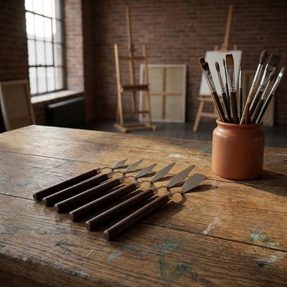 Palette Knife7pcs, Stainless Steel Painting Knives with Wooden Handles | for Acrylic Oil & Gouache Painting, Mixing, Spreading, Scraping & Texture Art Tools for Beginners and Artists - color: Brown-7pcs